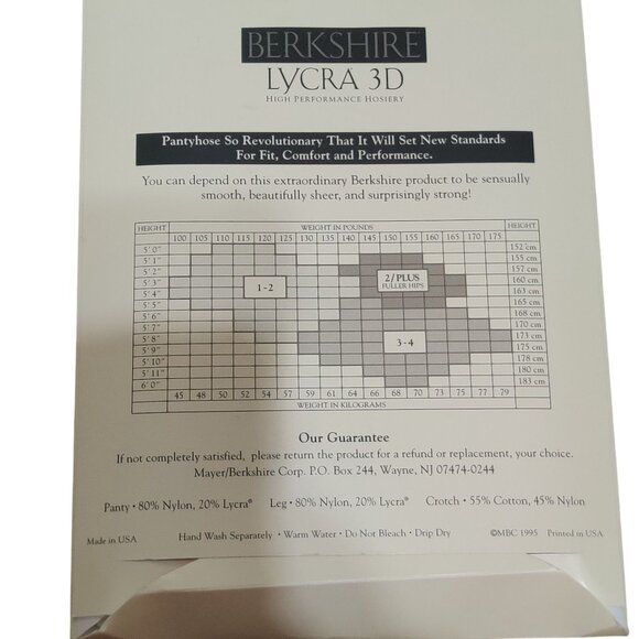 Berkshire 3-4 Lycra 3D Ivory Hosiery Pantyhose Tummy Control Top Vintage NWT - Picture 2 of 6